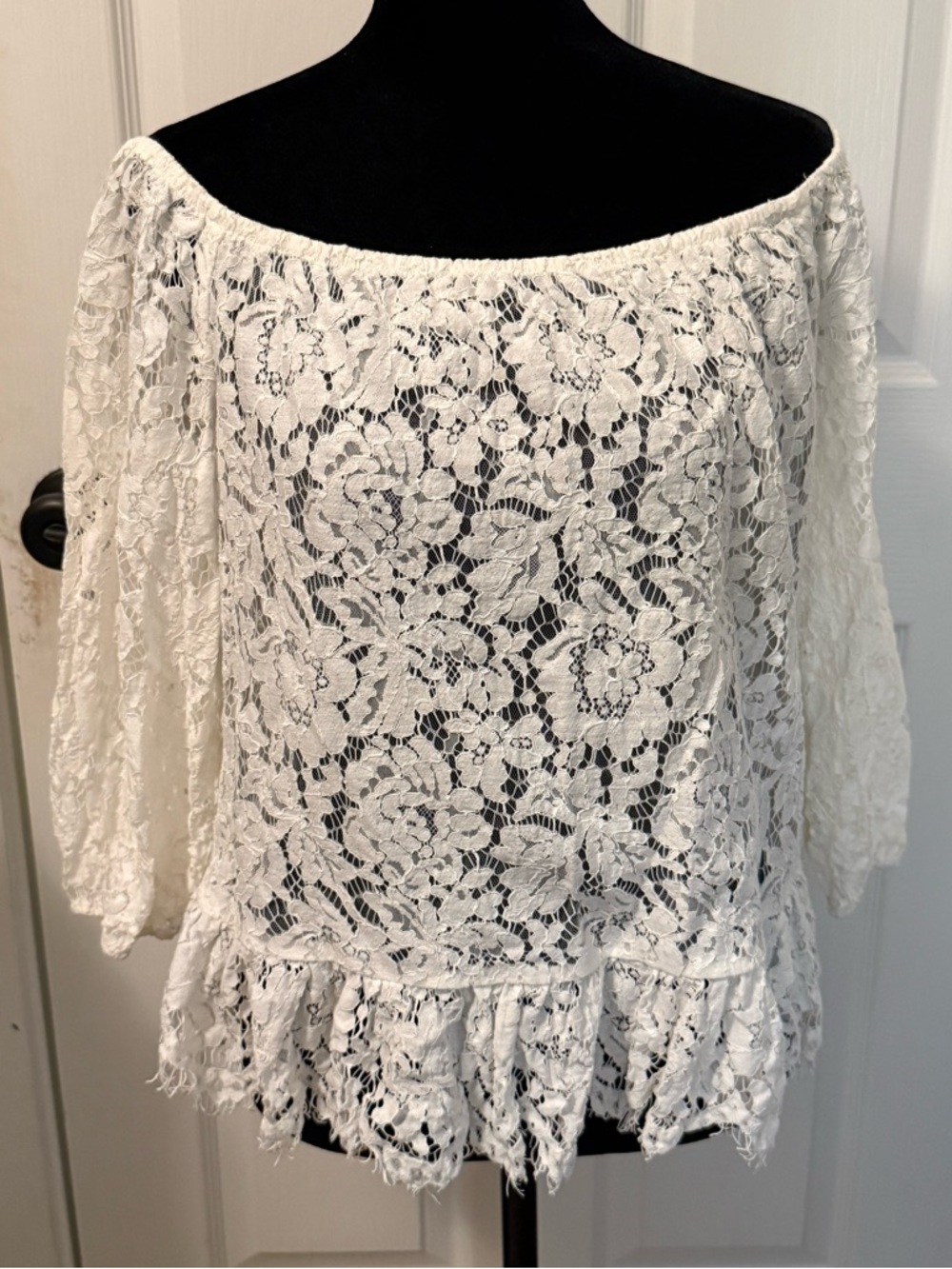 BCBGMaxAzria White Lace off the shoulder top
